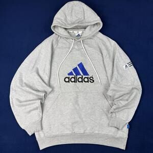 Vintage Adidas Corporate Loco Line Hoodie Big Logo Men Size L Baggy Fleece Y2K
